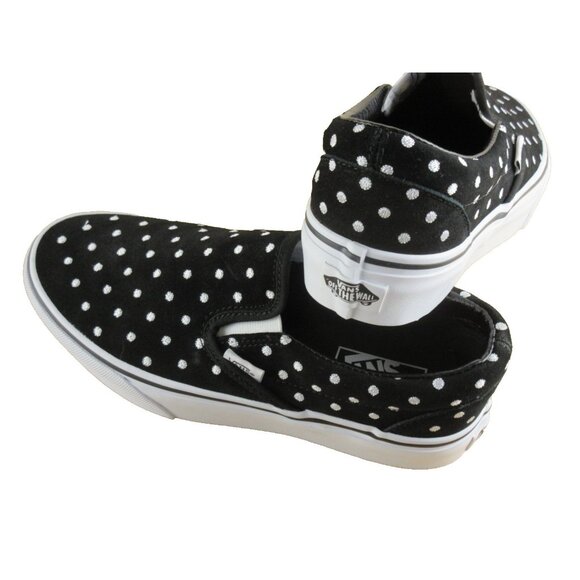 Vans Women's Classic Slip On Platform Suede Polka Dot Shoes Black White Sizes - Picture 4 of 7